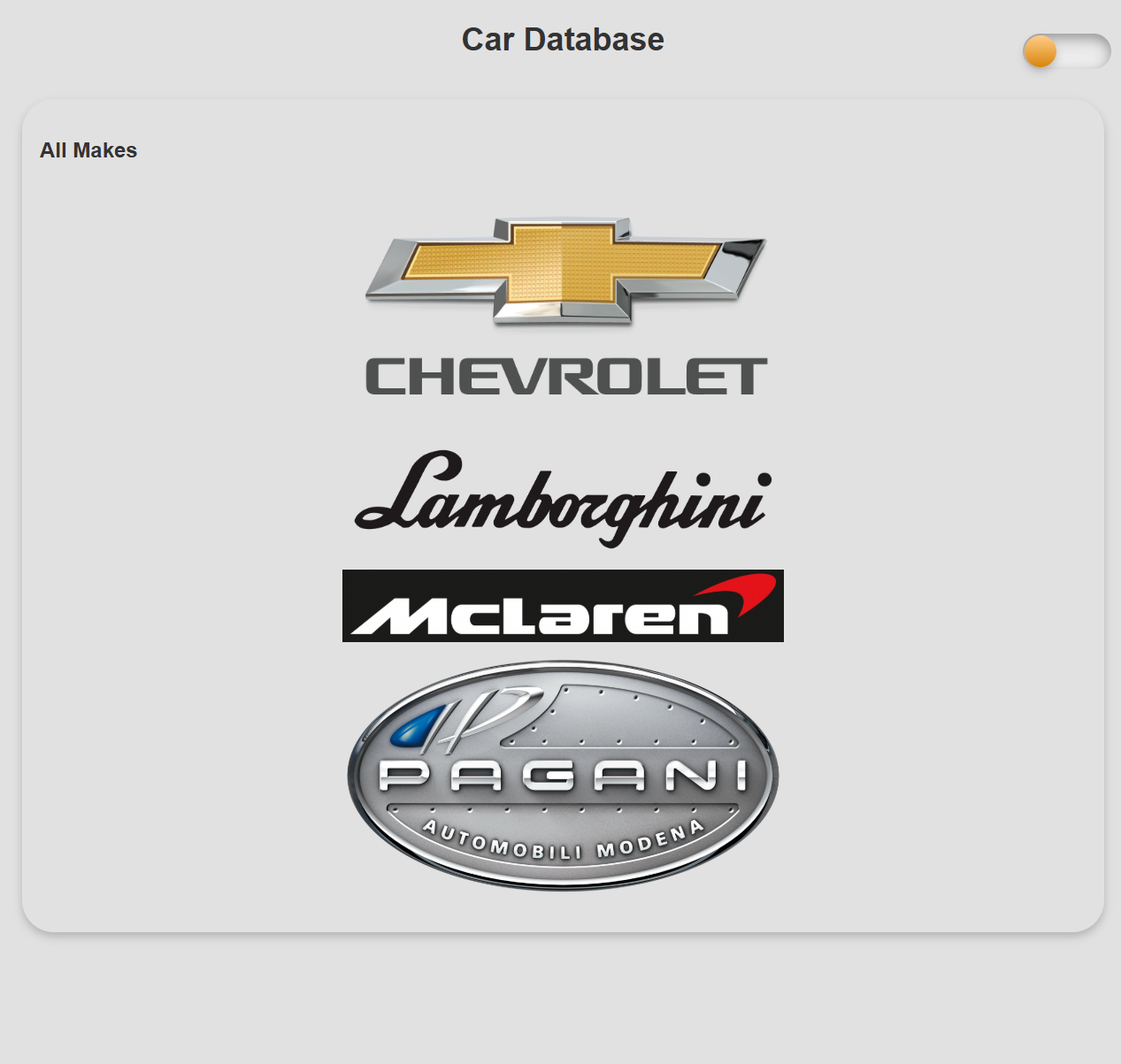 Car Database Website Screenshot