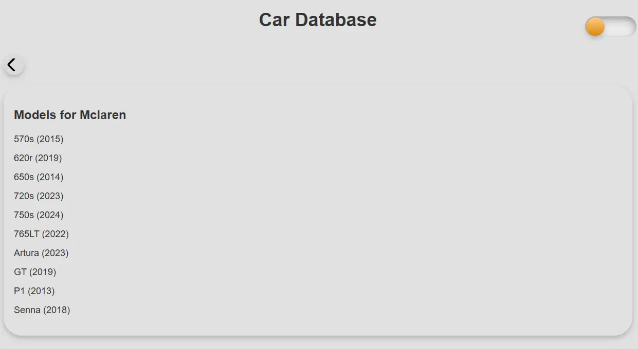 Car Database Website Screenshot